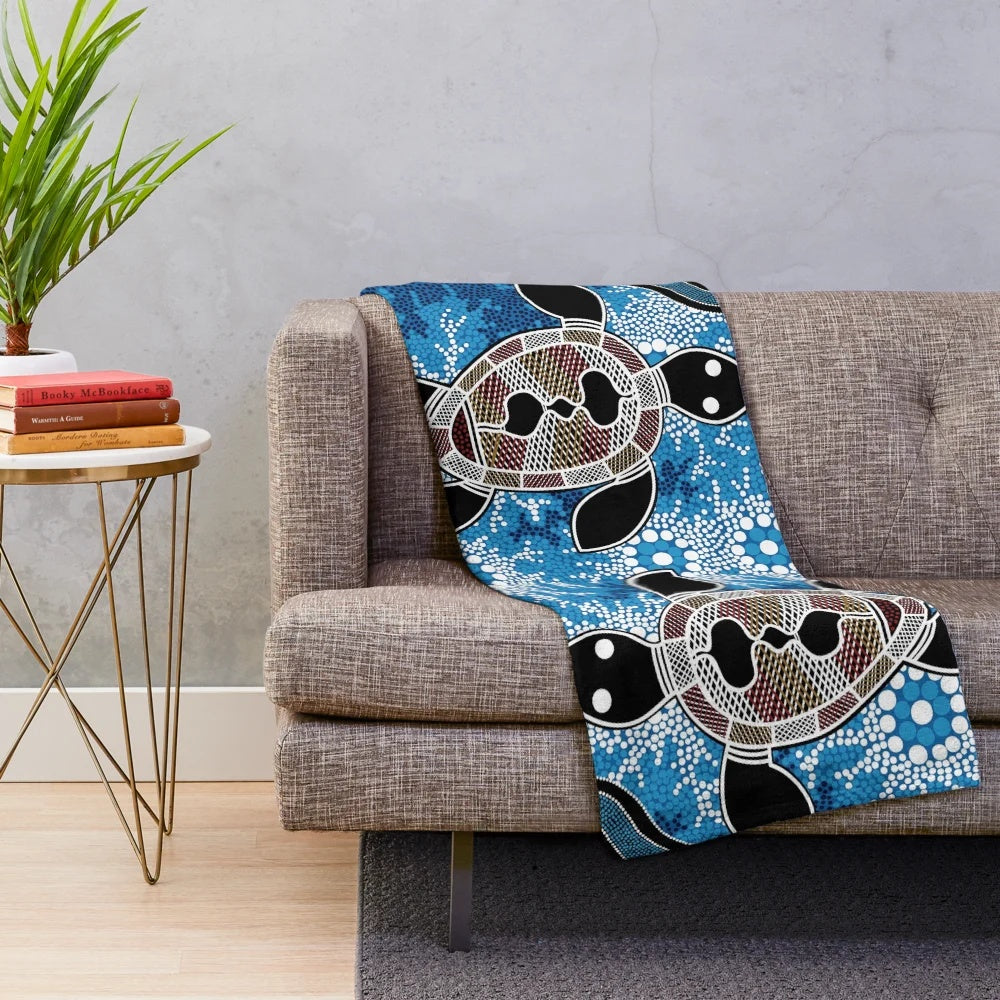 Authentic Aboriginal-Inspired Sea Turtles Plush Blanket