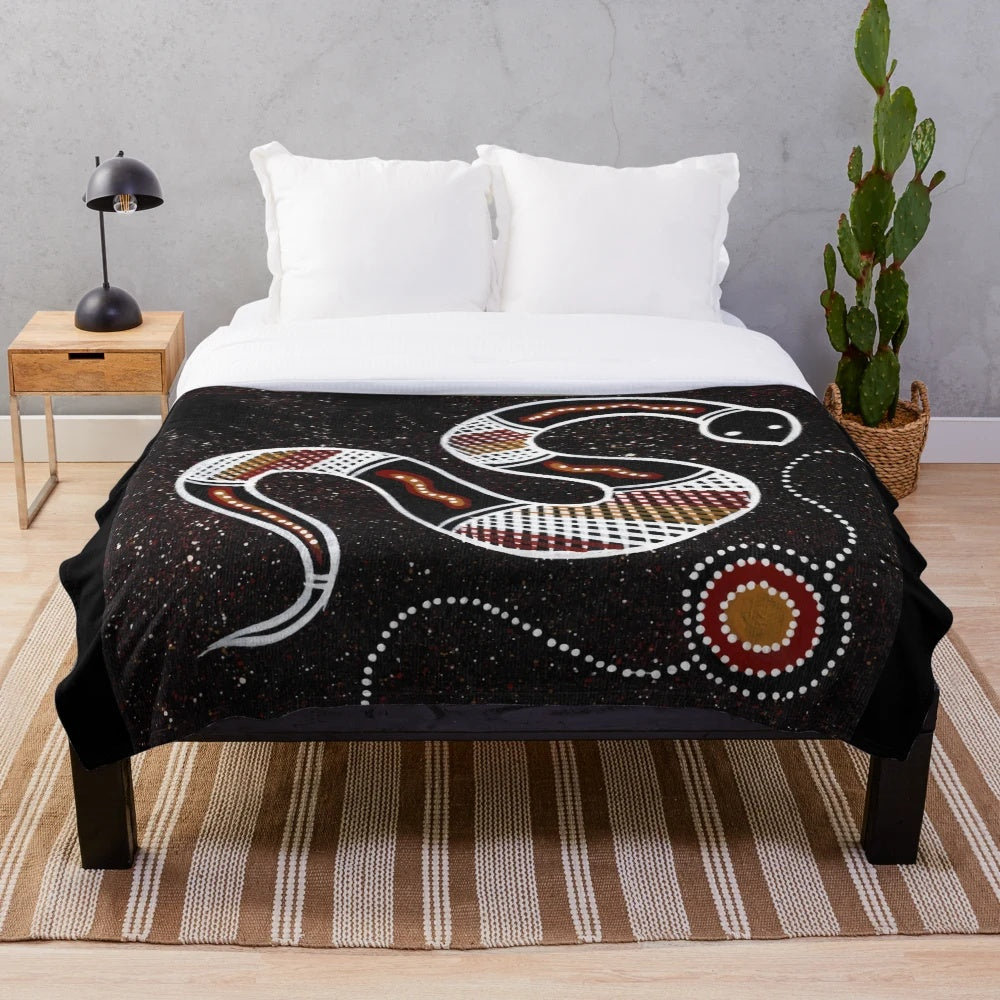 Authentic aboriginal-inspired snake plush blanket