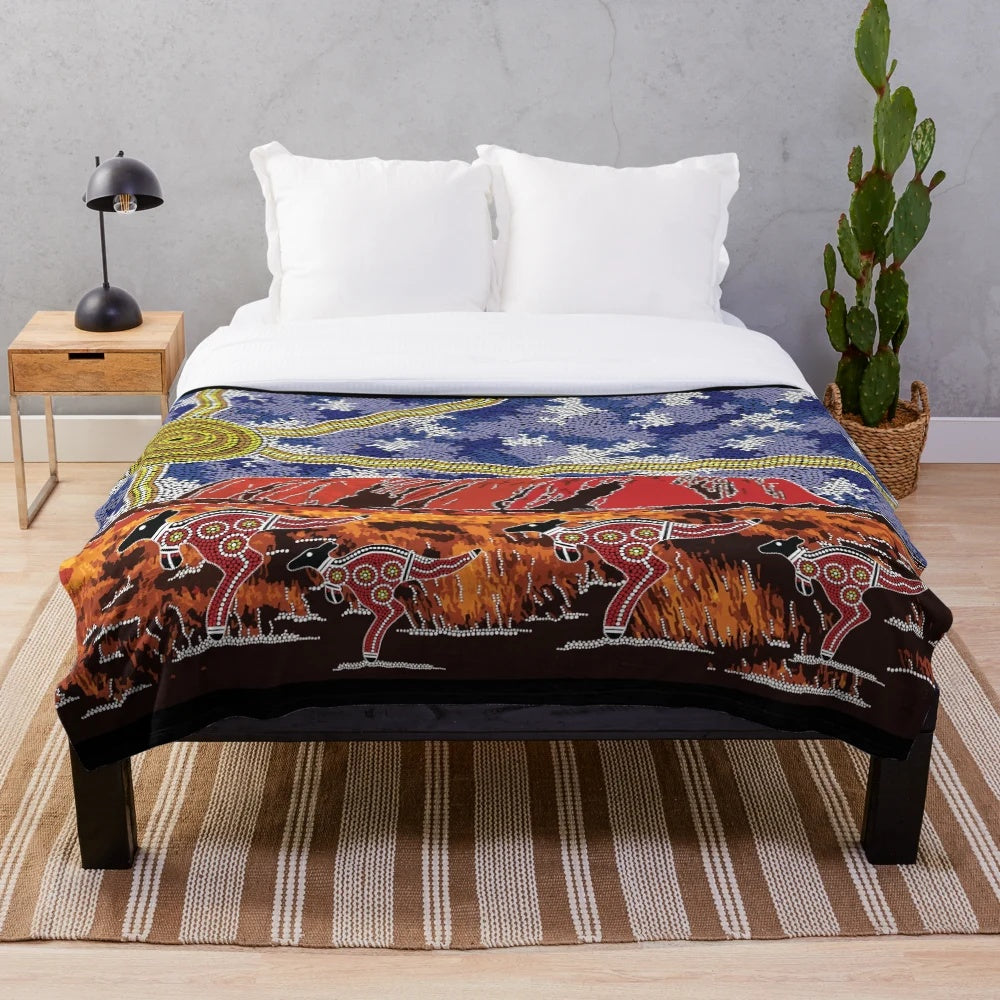 Uluru Sky Plush Blanket featuring authentic aboriginal-inspired art