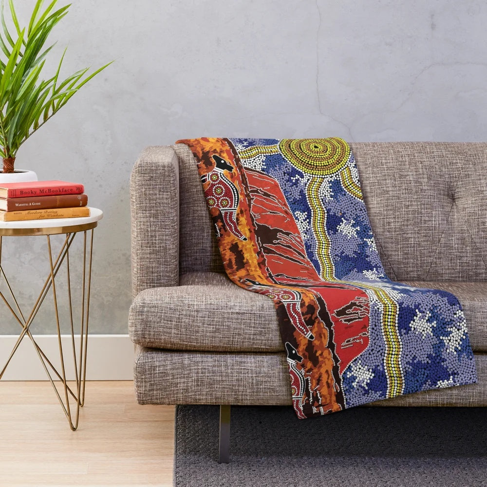 Uluru Sky Plush Blanket featuring authentic aboriginal-inspired art