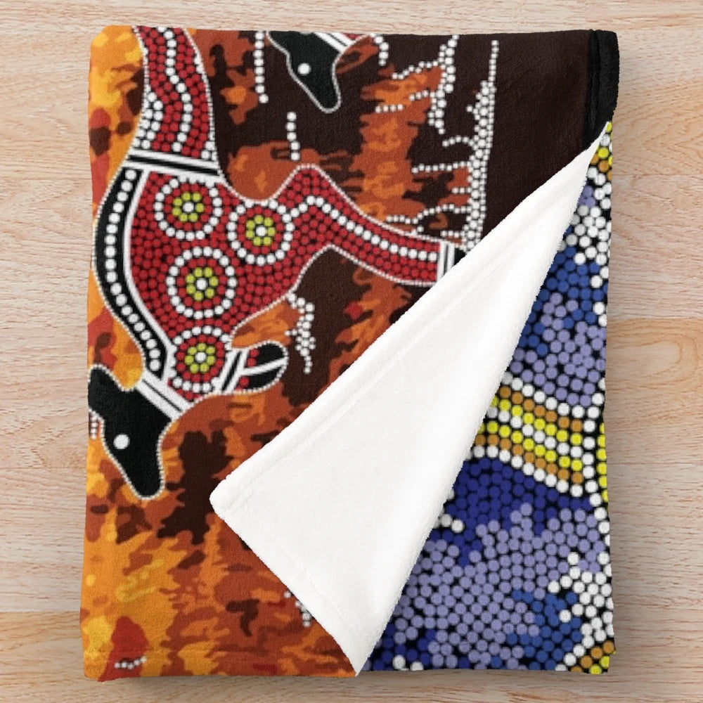 Uluru Sky Plush Blanket featuring authentic aboriginal-inspired art