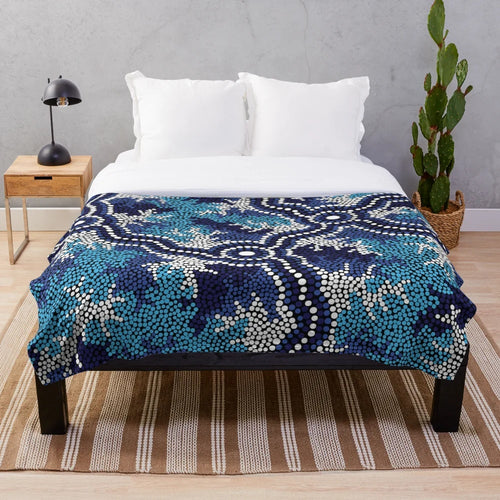 Authentic Aboriginal-Style Wetland Dreaming Plush Blanket
