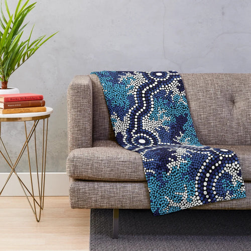 Authentic Aboriginal-Style Wetland Dreaming Plush Blanket