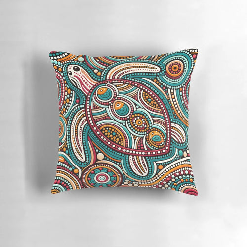 Aboriginal turtle art pillow featuring indigenous dot painting design and Australian cultural elements