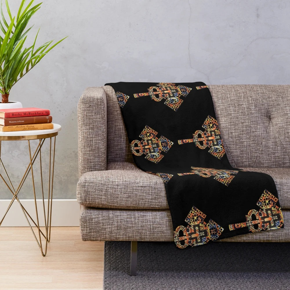 Plush blanket featuring an authentic African-inspired Ethiopian cross design