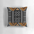 Decorative throw pillow with a traditional African mud cloth inspired Bogolan design pattern