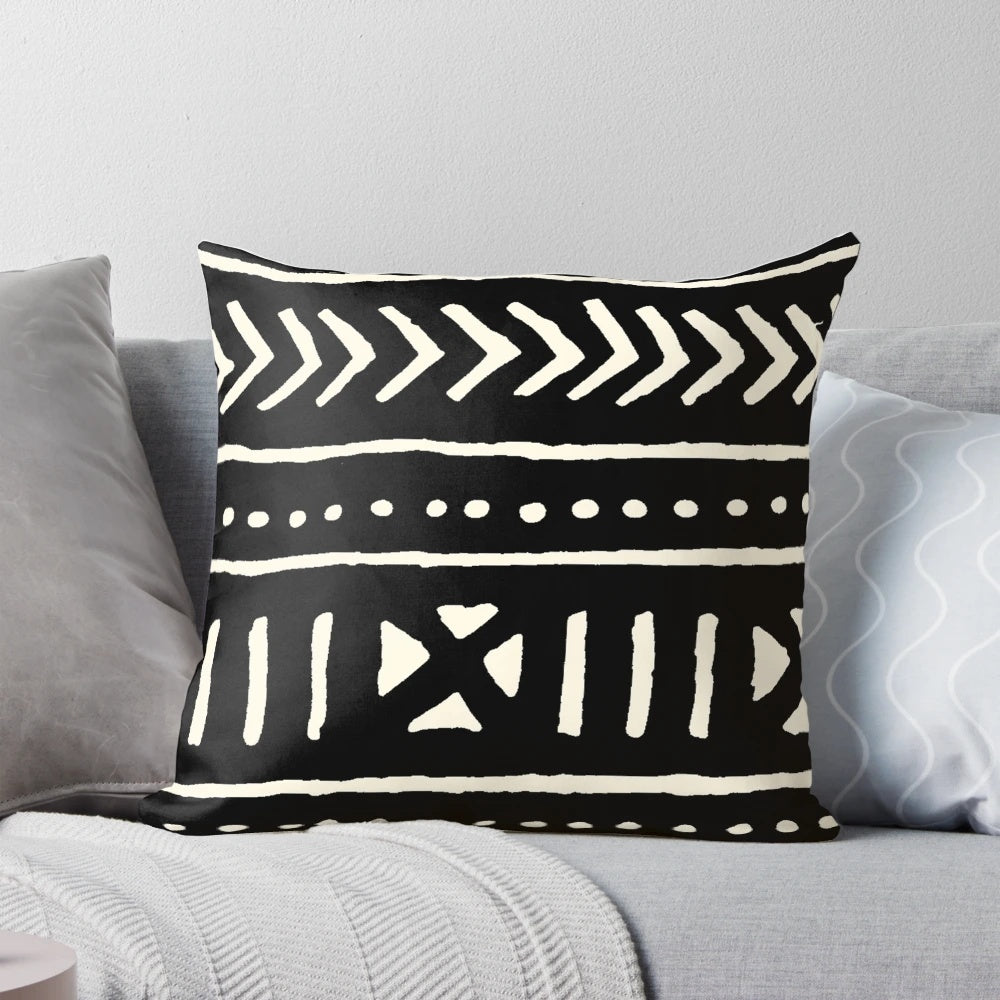 African mud cloth pillow cover with tribal pattern design