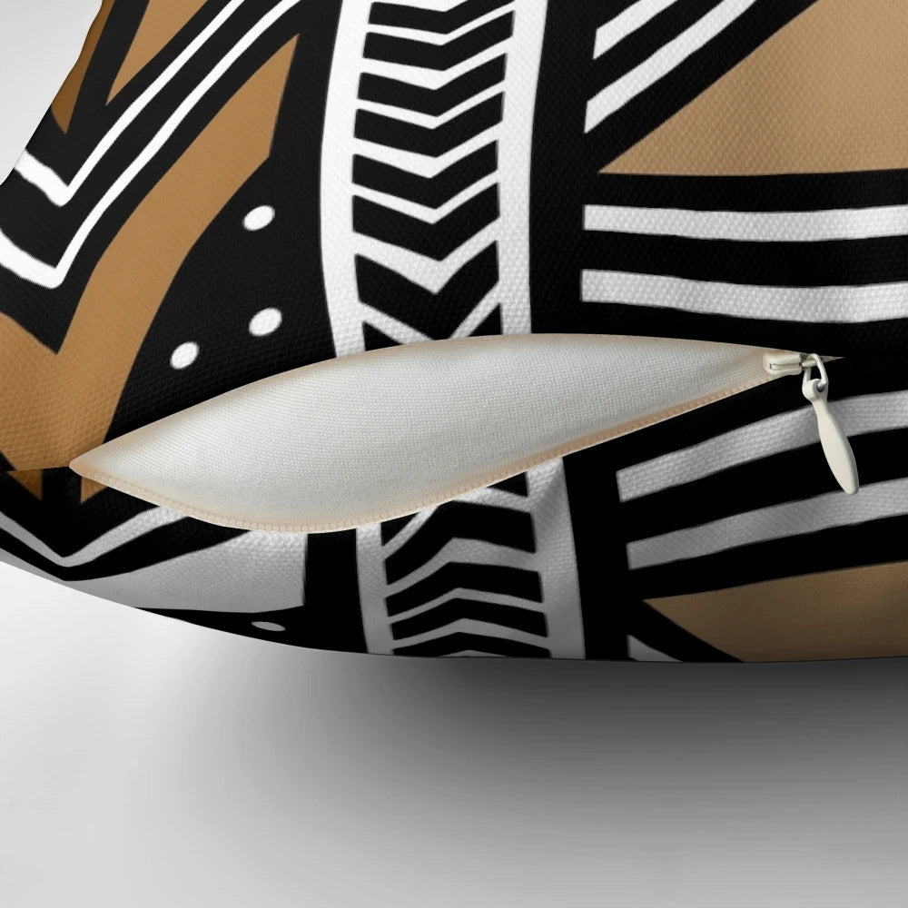 Vibrant African mud cloth pattern on a plush boho-style pillow