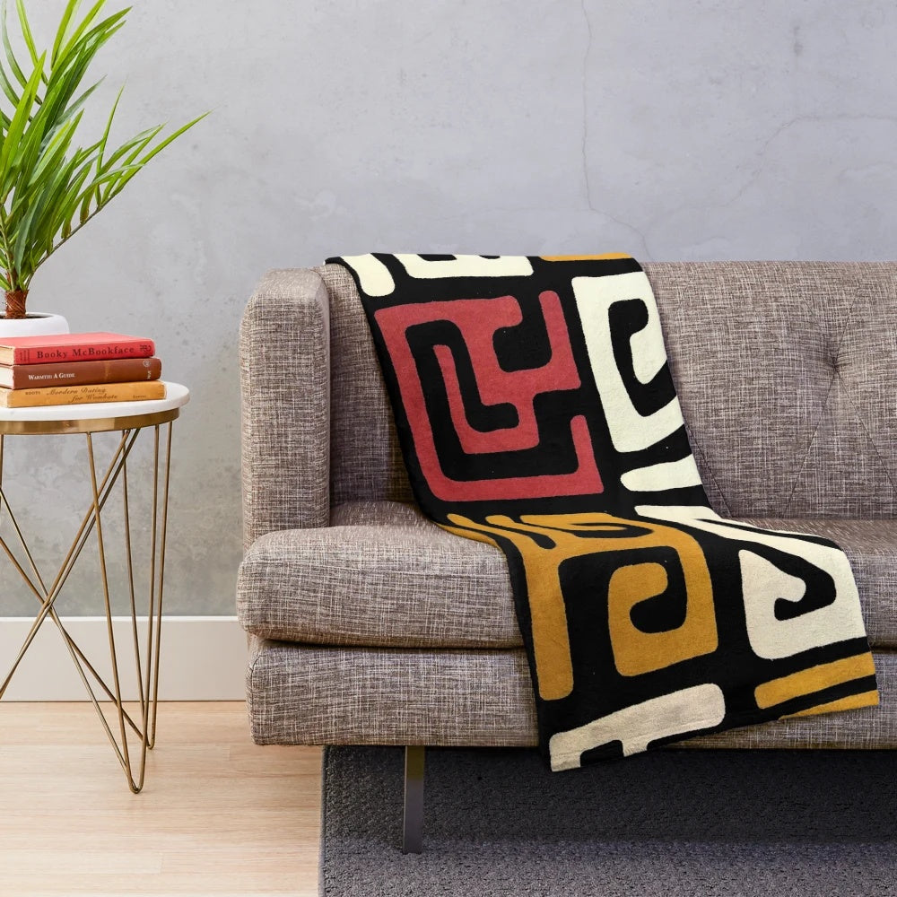African mudcloth pattern plush blanket for cozy home decor