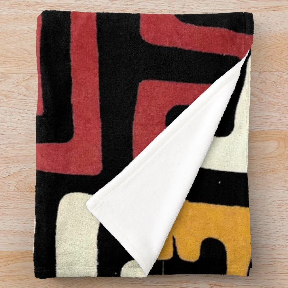 African mudcloth pattern plush blanket for cozy home decor