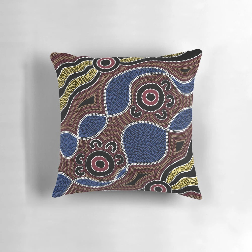 Handmade Aboriginal Dot Art Pillow with Earthy Tones
