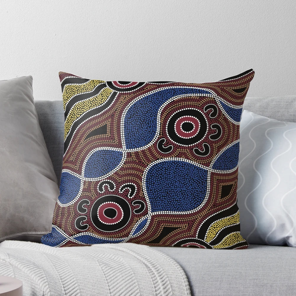 Handmade Aboriginal Dot Art Pillow with Earthy Tones
