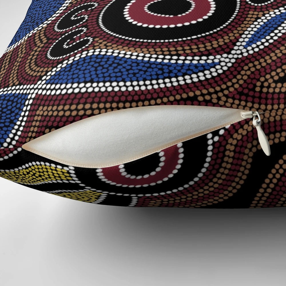 Handmade Aboriginal Dot Art Pillow with Earthy Tones
