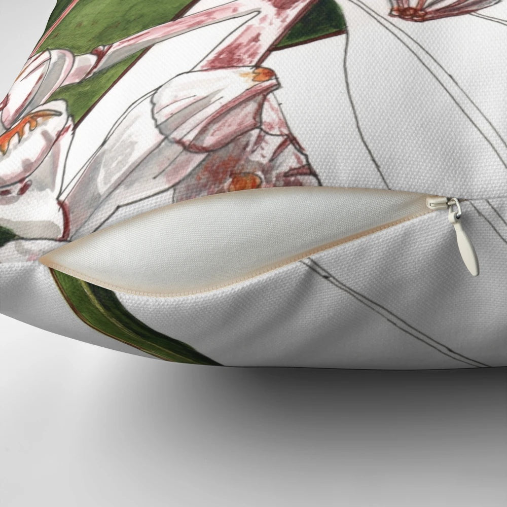 Closeup of an Australian eucalyptus mallee pillow with natural leaves and pods