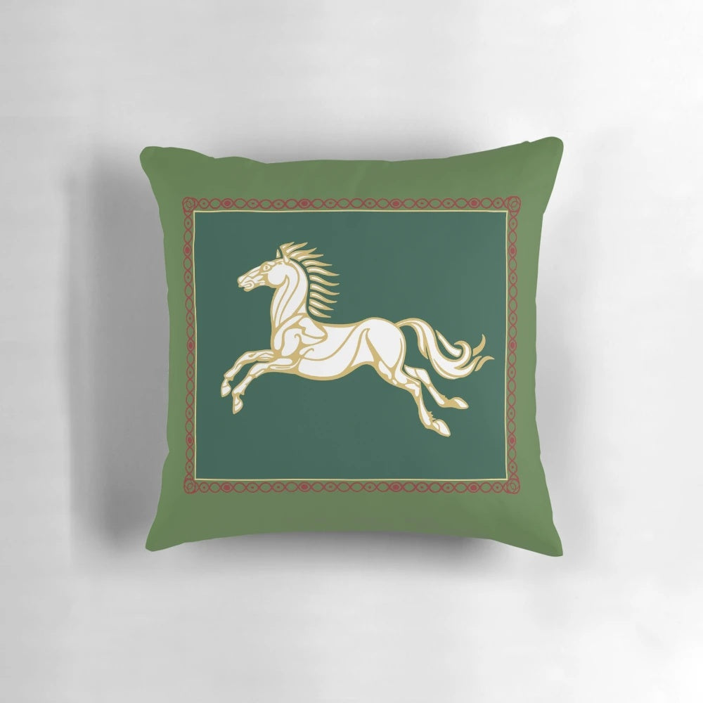 Decorative pillow featuring the iconic Banner of Rohan from the Lord of the Rings fantasy series