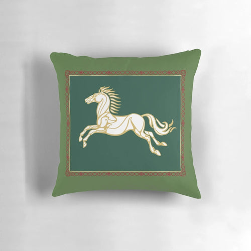 Decorative pillow featuring the iconic Banner of Rohan from the Lord of the Rings fantasy series