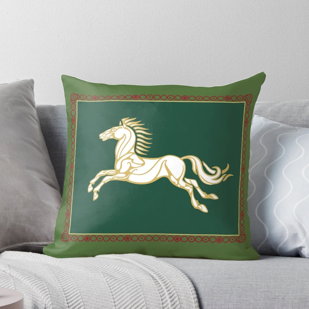 Decorative pillow featuring the iconic Banner of Rohan from the Lord of the Rings fantasy series