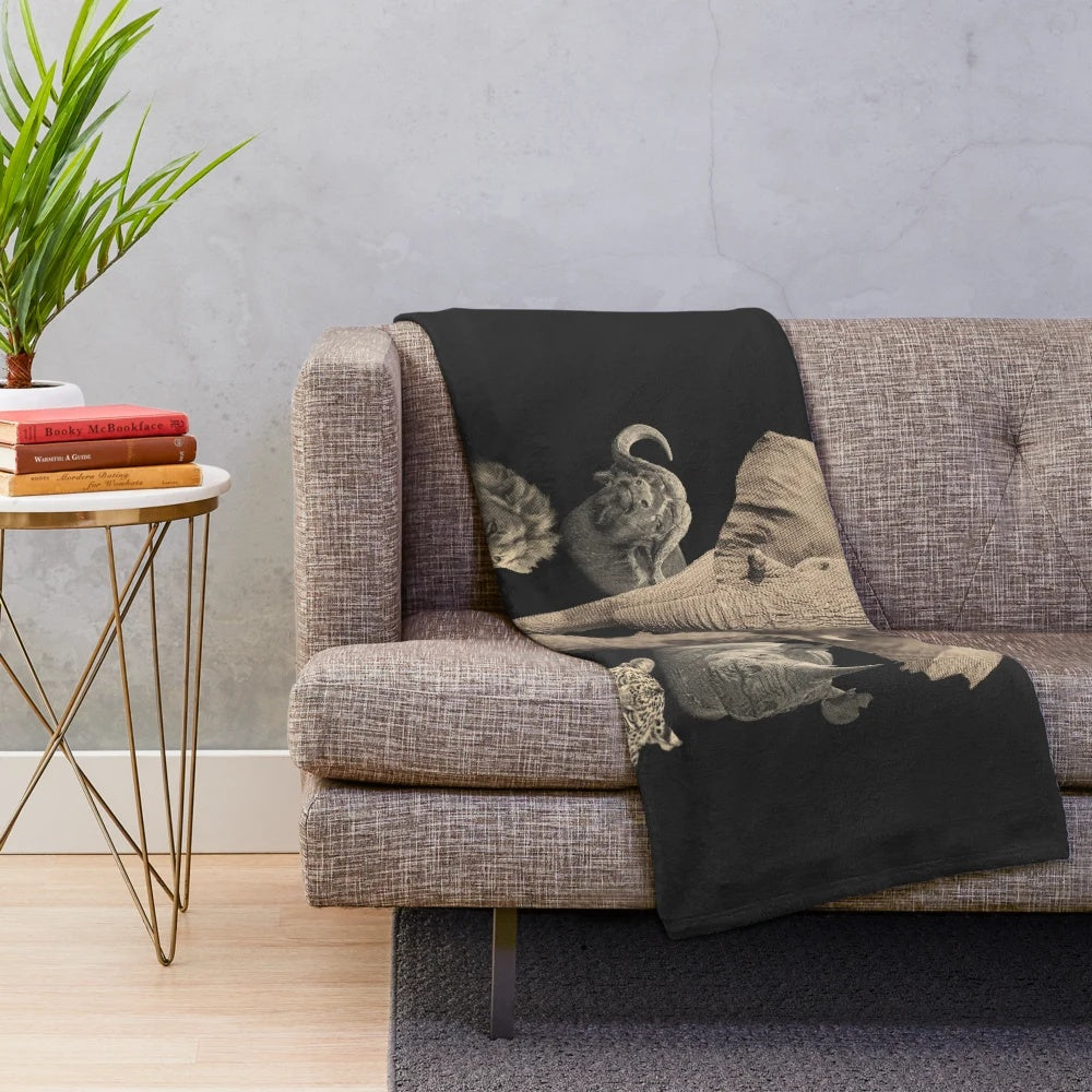 Big Five Africa Safari Plush Blanket with Vintage Animal Print