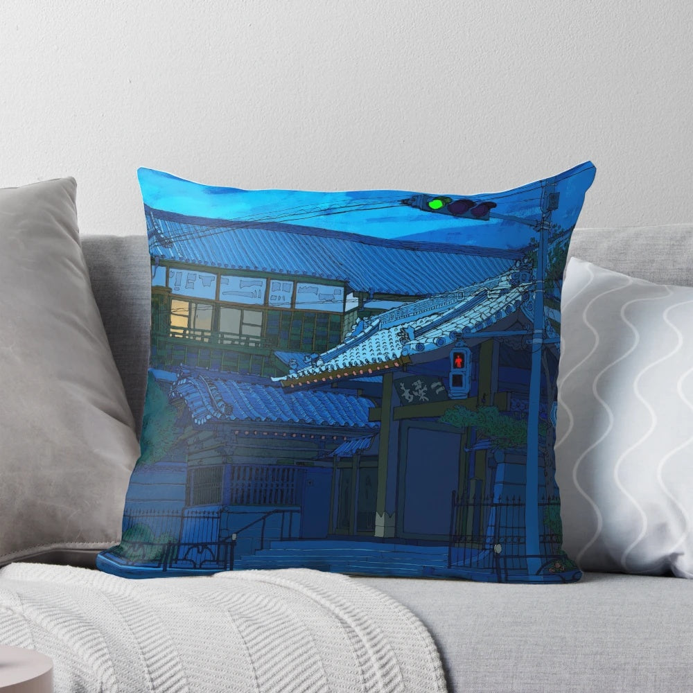 Blue temple-inspired Nezu pillow from Japan