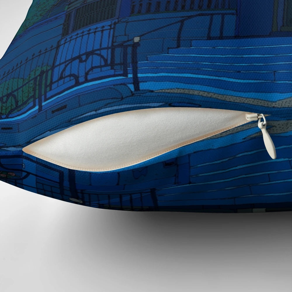 Blue temple-inspired Nezu pillow from Japan