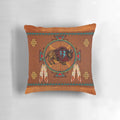 Handcrafted buffalo leather pillow adorned with southwestern-inspired design