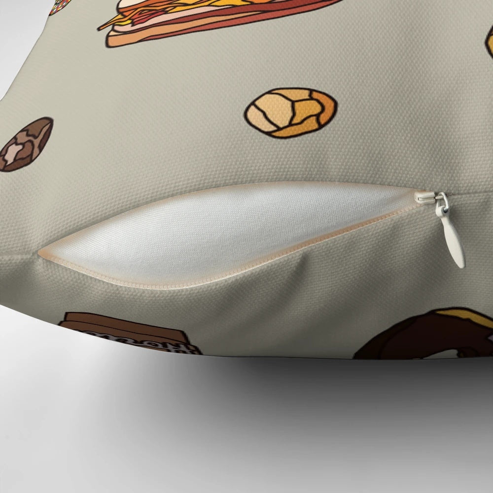 A cozy pillow featuring the iconic Canadian Timbits donuts from Tim Hortons.
