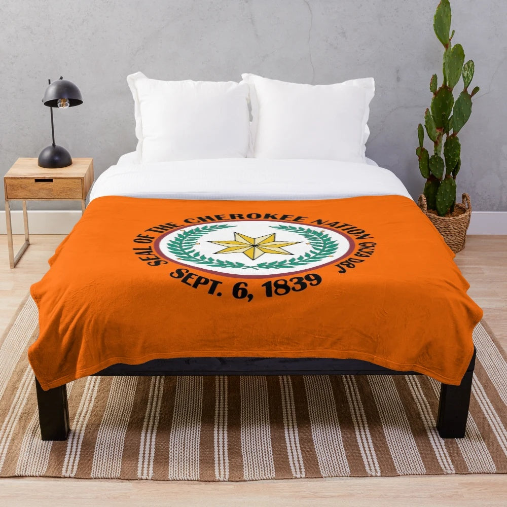 Plush blanket featuring the flag of the Cherokee Nation