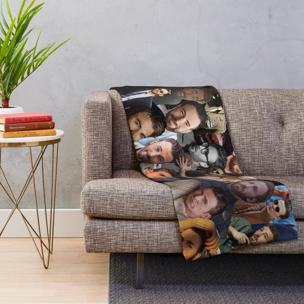 Plush blanket featuring a collage of actor Chris Evans from Knives Out and Ransom