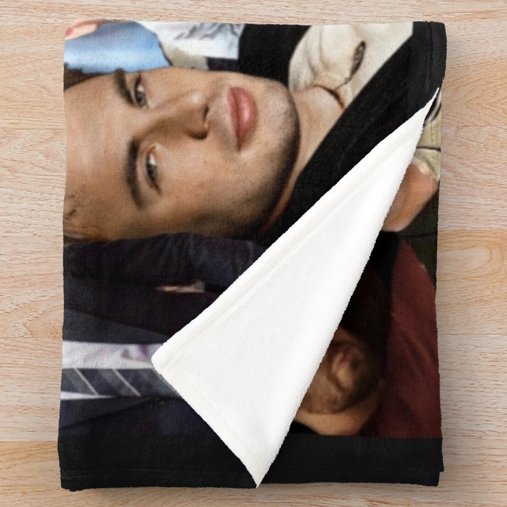 Plush blanket featuring a collage of actor Chris Evans from Knives Out and Ransom