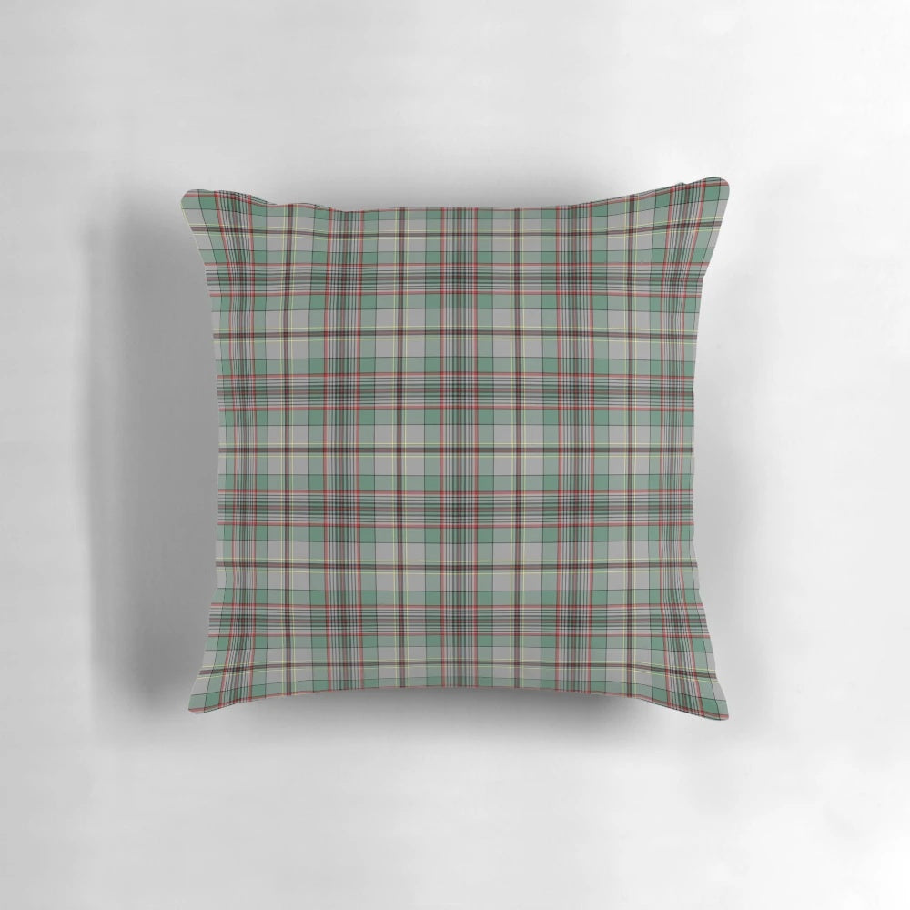 Clan Craig tartan pattern pillow with gray, green, and red plaid design