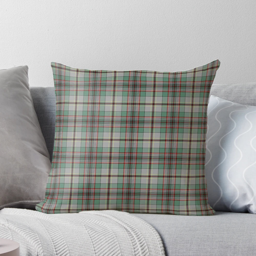 Clan Craig tartan pattern pillow with gray, green, and red plaid design