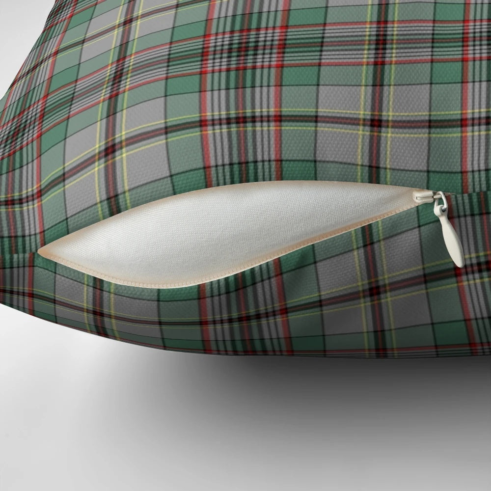 Clan Craig tartan pattern pillow with gray, green, and red plaid design