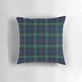 Clan Mackenzie tartan patterned throw pillow in forest green and blue