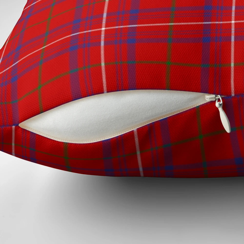 Vibrant clan rose tartan pattern printed on a soft, decorative pillow.