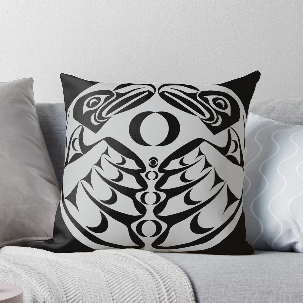 Coast Salish eagle design pillow featuring the bald eagle (haliaeetus leucocephalus), a symbol of strength and wisdom in indigenous cultures