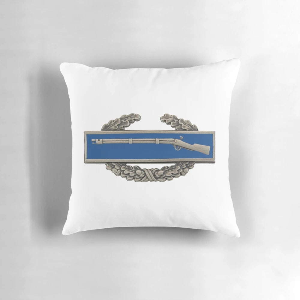 Plush pillow featuring the iconic Combat Infantry Badge, a prestigious military award