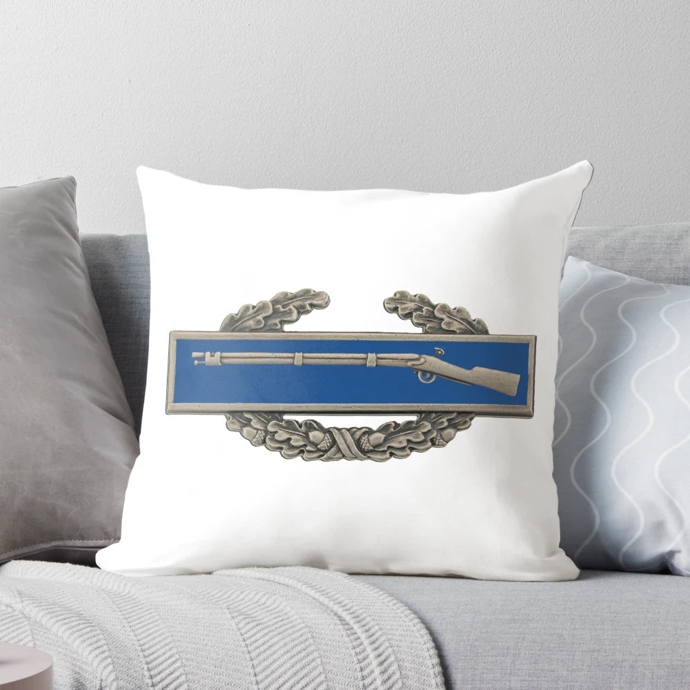 Plush pillow featuring the iconic Combat Infantry Badge, a prestigious military award