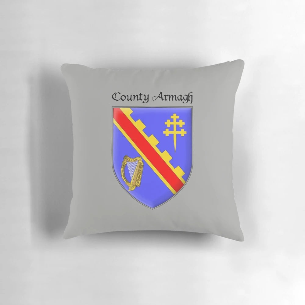 County Armagh Ancient Crest Throw Pillow, featuring the historic family crest of County Armagh, Ireland.
