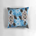 Vibrant blue and ochre aboriginal dot art sea turtles pattern on a throw pillow