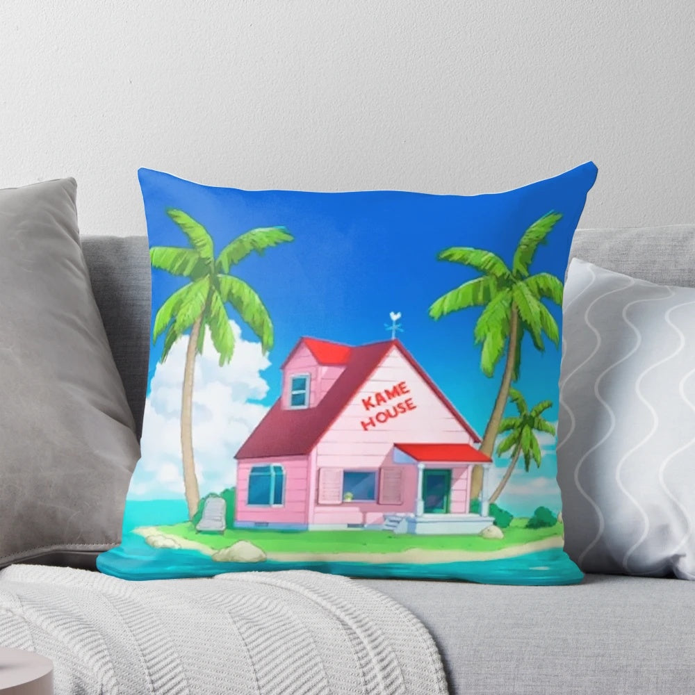 Soft, plush cushion pillow featuring the iconic Kame House from the beloved anime series Dragon Ball