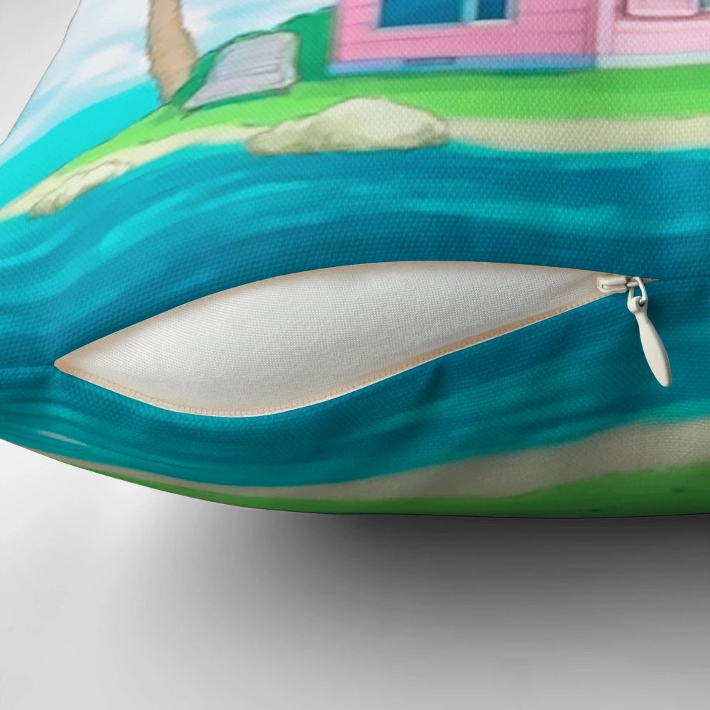 Soft, plush cushion pillow featuring the iconic Kame House from the beloved anime series Dragon Ball