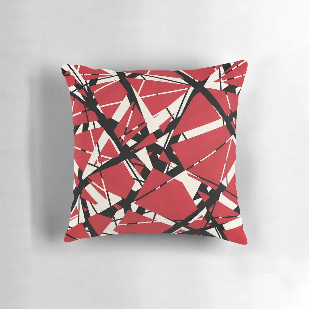 Pillow featuring the iconic Frankenstrat stripe design associated with legendary guitarist Eddie Van Halen