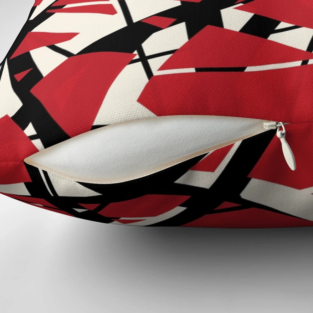 Pillow featuring the iconic Frankenstrat stripe design associated with legendary guitarist Eddie Van Halen