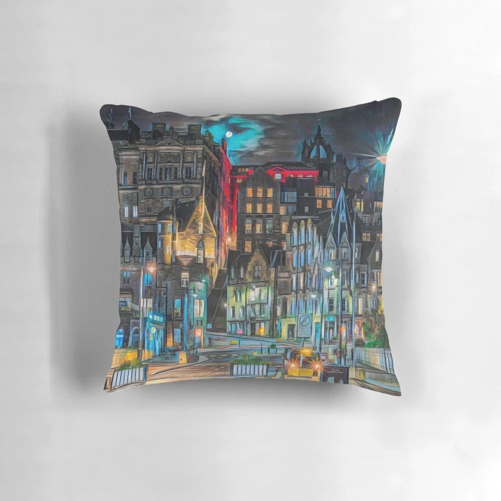 Vintage-inspired Edinburgh skyline and streets decorative throw pillow