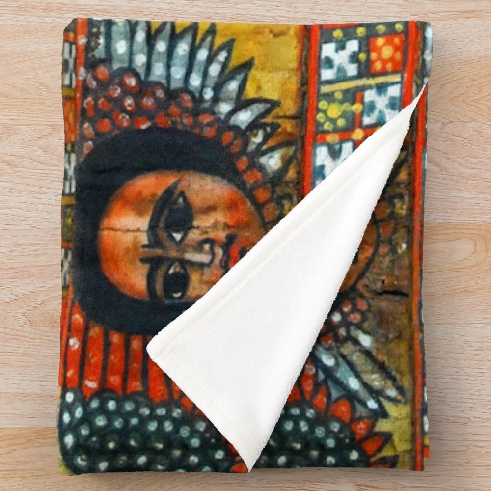 Vibrant multi-colored Ethiopian ሐበሻ plush blanket with traditional cultural designs