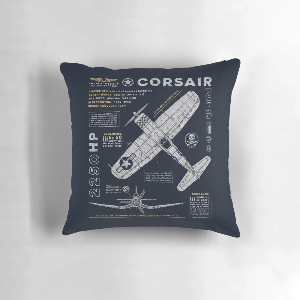 F4U Corsair aircraft pillow with iconic "Whistling Death" design