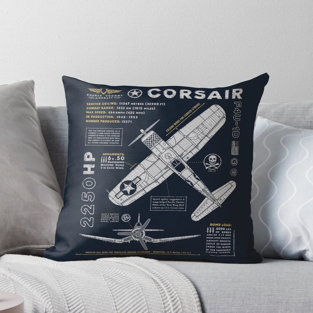 F4U Corsair aircraft pillow with iconic "Whistling Death" design