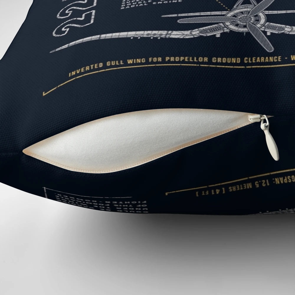 F4U Corsair aircraft pillow with iconic "Whistling Death" design