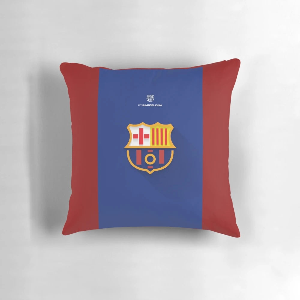 FC Barcelona logo printed on a soft, square throw pillow