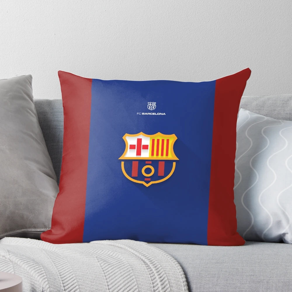 FC Barcelona logo printed on a soft, square throw pillow
